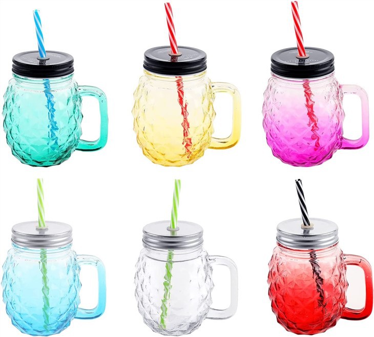 Mason Jar Mug Glasses With Straws & Lids