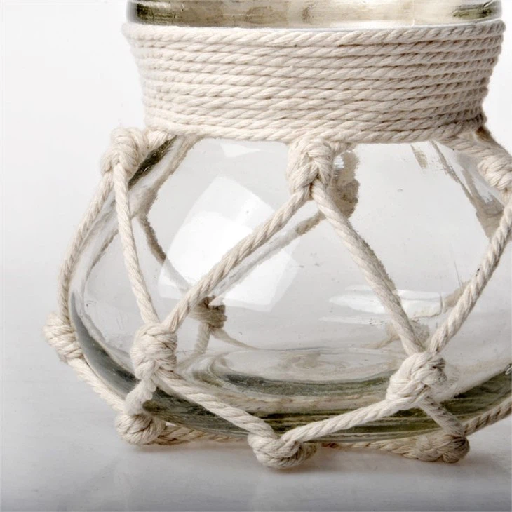 Mini Glass Tea Light Holders Light Color Rope Braid