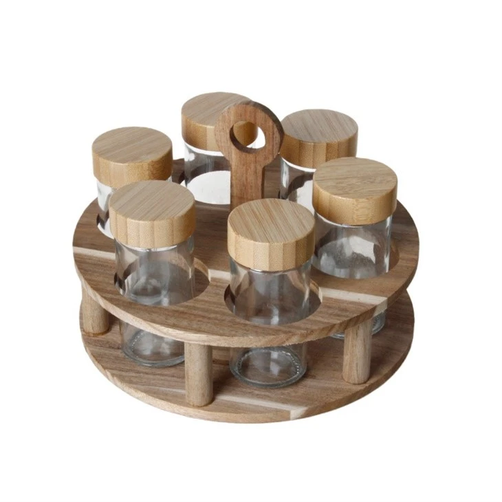 6-Piece Glass Spice Jar Set With Round Stand suppliers