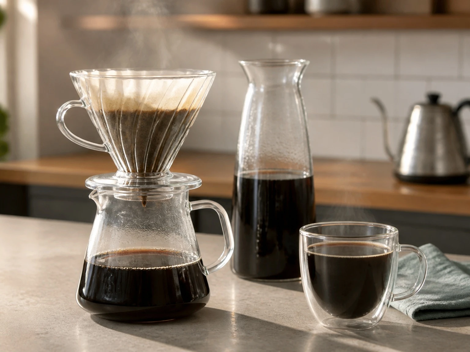 Glass drinkware in cafe and coffee shop service Glass drinkware in cafe and coffee shop service