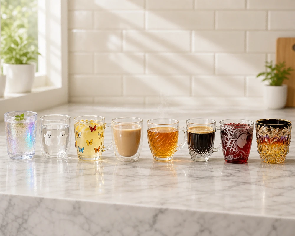 Custom glass coffee and tea cups for cafes and home use Custom glass coffee and tea cups for cafes and home use